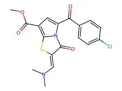 methyl (2E)-5-(4-chlorobenzoyl)-2-(dimethylaminomethylidene)-3-oxopyrrolo[2,1-b][1,3]thiazole-7-carboxylate structure