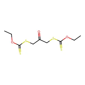 O-ethyl (3-ethoxycarbothioylsulfanyl-2-oxopropyl)sulfanylmethanethioate structure