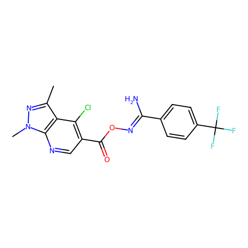 O1-[(4-chloro-1,3-dimethyl-1H-pyrazolo[3,4-b]pyridin-5-yl)carbonyl]-4-(trifluoromethyl)benzene-1-car structure