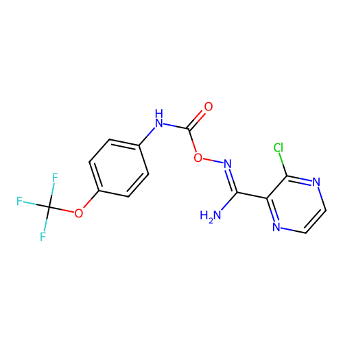 3-chloro-N'-({[4-(trifluoromethoxy)anilino]carbonyl}oxy)pyrazine-2-carboximidamide structure