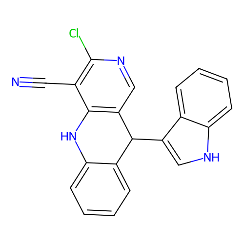 3-chloro-10-(1H-indol-3-yl)-5,10-dihydrobenzo[b][1,6]naphthyridine-4-carbonitrile structure