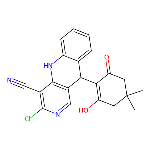 3-chloro-10-(2-hydroxy-4,4-dimethyl-6-oxocyclohex-1-en-1-yl)-5,10-dihydrobenzo[b][1,6]naphthyridine-4-carbonitrile structure