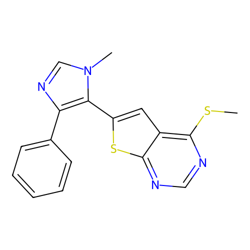 6-(1-methyl-4-phenyl-1H-imidazol-5-yl)-4-(methylthio)thieno[2,3-d]pyrimidine structure
