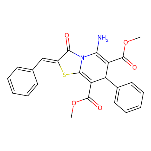 (Z)-dimethyl 5-amino-2-benzylidene-3-oxo-7-phenyl-3,7-dihydro-2H-thiazolo[3,2-a]pyridine-6,8-dicarboxylate structure