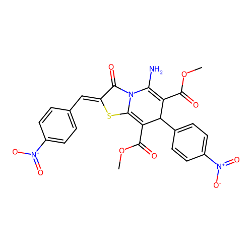 (Z)-dimethyl 5-amino-2-(4-nitrobenzylidene)-7-(4-nitrophenyl)-3-oxo-3,7-dihydro-2H-thiazolo[3,2-a]pyridine-6,8-dicarboxylate structure