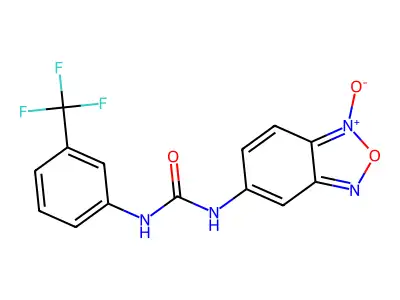 5-({[3-(trifluoromethyl)anilino]carbonyl}amino)-2,1,3-benzoxadiazol-1-ium-1-olate structure