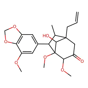 8-hydroxy-4,5-dimethoxy-6-(7-methoxy-1,3-benzodioxol-5-yl)-7-methyl-1-prop-2-enylbicyclo[3.2.1]octan-3-one structure