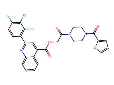 [2-[4-(furan-2-carbonyl)piperazin-1-yl]-2-oxoethyl] 2-(2,3,4-trichlorophenyl)quinoline-4-carboxylate structure