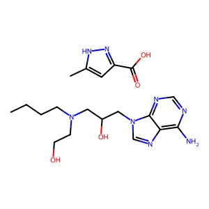 1-(6-aminopurin-9-yl)-3-[butyl(2-hydroxyethyl)amino]propan-2-ol; 5-methyl-1H-pyrazole-3-carboxylic acid structure