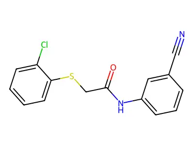 2-(2-chlorophenyl)sulfanyl-N-(3-cyanophenyl)acetamide structure