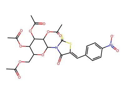 [3,4,5-triacetyloxy-6-[(5Z)-5-[(4-nitrophenyl)methylidene]-4-oxo-2-sulfanylidene-1,3-thiazolidin-3-yl]oxan-2-yl]methyl acetate structure