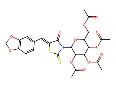 [3,4,5-triacetyloxy-6-[(5Z)-5-(1,3-benzodioxol-5-ylmethylidene)-4-oxo-2-sulfanylidene-1,3-thiazolidin-3-yl]oxan-2-yl]methyl acetate structure