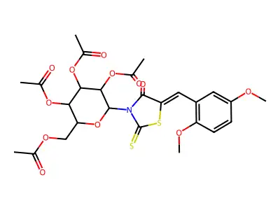 [3,4,5-triacetyloxy-6-[(5Z)-5-[(2,5-dimethoxyphenyl)methylidene]-4-oxo-2-sulfanylidene-1,3-thiazolidin-3-yl]oxan-2-yl]methyl acetate structure