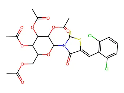 [3,4,5-triacetyloxy-6-[(5Z)-5-[(2,6-dichlorophenyl)methylidene]-4-oxo-2-sulfanylidene-1,3-thiazolidin-3-yl]oxan-2-yl]methyl acetate structure