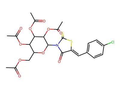 [3,4,5-triacetyloxy-6-[(5Z)-5-[(4-chlorophenyl)methylidene]-4-oxo-2-sulfanylidene-1,3-thiazolidin-3-yl]oxan-2-yl]methyl acetate structure