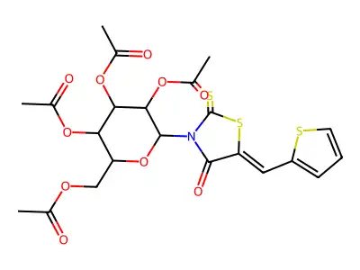 [3,4,5-triacetyloxy-6-[(5Z)-4-oxo-2-sulfanylidene-5-(thiophen-2-ylmethylidene)-1,3-thiazolidin-3-yl]oxan-2-yl]methyl acetate structure