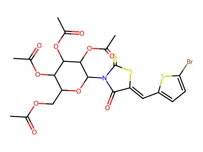 [3,4,5-triacetyloxy-6-[(5Z)-5-[(5-bromothiophen-2-yl)methylidene]-4-oxo-2-sulfanylidene-1,3-thiazolidin-3-yl]oxan-2-yl]methyl acetate structure