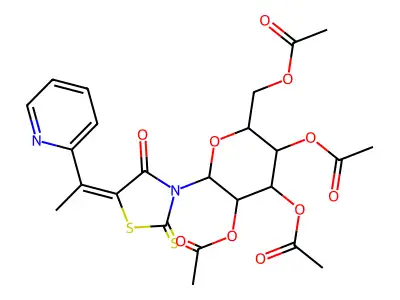 [3,4,5-triacetyloxy-6-[4-oxo-5-(1-pyridin-2-ylethylidene)-2-sulfanylidene-1,3-thiazolidin-3-yl]oxan-2-yl]methyl acetate structure