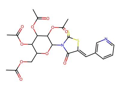[3,4,5-triacetyloxy-6-[(5Z)-4-oxo-5-(pyridin-3-ylmethylidene)-2-sulfanylidene-1,3-thiazolidin-3-yl]oxan-2-yl]methyl acetate structure