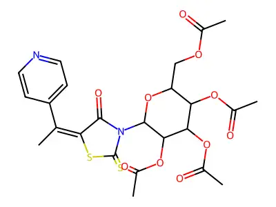 [3,4,5-triacetyloxy-6-[(5E)-4-oxo-5-(1-pyridin-4-ylethylidene)-2-sulfanylidene-1,3-thiazolidin-3-yl]oxan-2-yl]methyl acetate structure