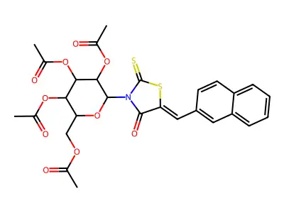 [3,4,5-triacetyloxy-6-[5-(naphthalen-2-ylmethylidene)-4-oxo-2-sulfanylidene-1,3-thiazolidin-3-yl]oxan-2-yl]methyl acetate structure