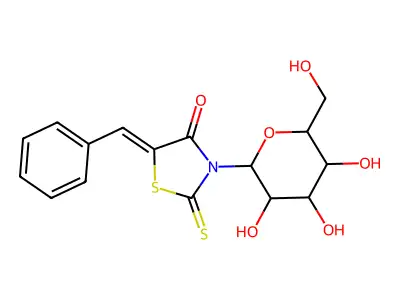 (5Z)-5-benzylidene-2-sulfanylidene-3-[3,4,5-trihydroxy-6-(hydroxymethyl)oxan-2-yl]-1,3-thiazolidin-4-one structure