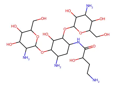 O-2-Amino-2-deoxy-alpha-D-glucopyranosyl)-(1-4)-O-(3-amino-3-deoxy-alpha-D-D-streptamine structure