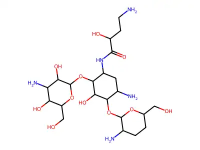1-N-((S)-4-Amino-2-hydroxybutyryl)-3',4'-deoxykanamycin C hydrate structure