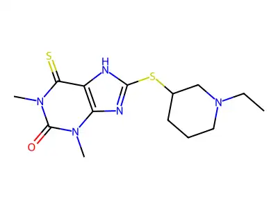 8-[(1-ethyl-3-piperidinyl)thio]-1,3-dimethyl-6-sulfanylidene-7H-purin-2-one structure