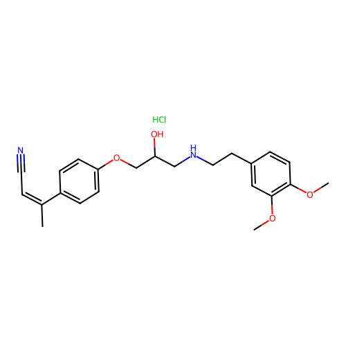 2-Butenenitrile, 3-(4-(3-((2-(3,4-dimethoxyphenyl)ethyl)amino)-2-hydroxypropoxy)phenyl), monohydrochloride, (-)- structure