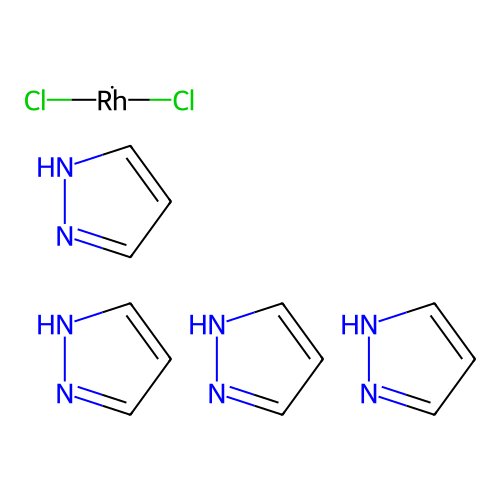 dichlororhodium;tetrakis(1H-pyrazole) structure