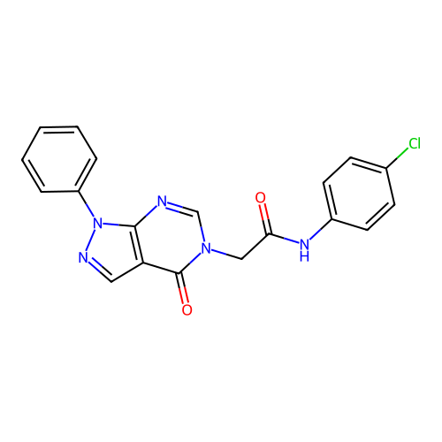 N-(4-chlorophenyl)-2-(4-oxo-1-phenylpyrazolo[3,4-d]pyrimidin-5-yl)acetamide structure
