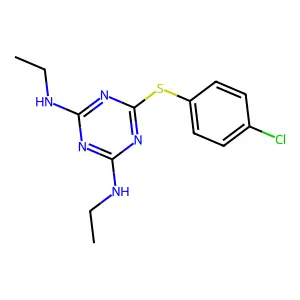 6-(4-chlorophenyl)sulfanyl-2-N,4-N-diethyl-1,3,5-triazine-2,4-diamine structure