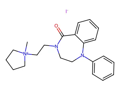 Pyrrolidinium, 1-methyl-1-(2-(5-oxo-1-phenyl-1,2,3,4-tetrahydro-5H-1,4-benzodiazepin-4-yl)ethyl)-, iodide structure