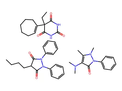 Aminopyrine mixture with heptabarbital and phenylbutazone structure