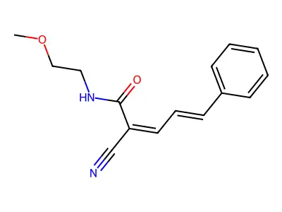2-cyano-N-(2-methoxyethyl)-5-phenylpenta-2,4-dienamide structure