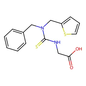 ({[Benzyl(thien-2-ylmethyl)amino]-carbonothioyl}amino)acetic acid structure