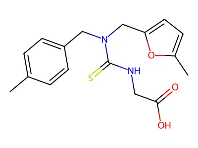 [({(4-Methylbenzyl)[(5-methyl-2-furyl)methyl]-amino}carbonothioyl)amino]acetic acid structure
