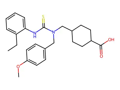 4-((3-(2-Ethylphenyl)-1-(4-methoxybenzyl)thioureido)methyl)cyclohexane-1-carboxylic acid structure