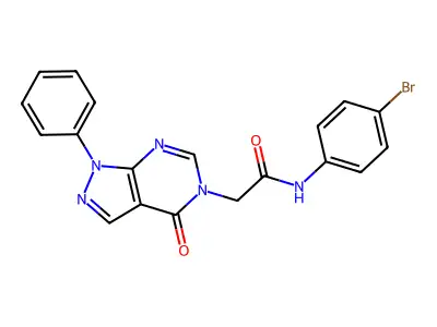 N-(4-bromophenyl)-2-(4-oxo-1-phenylpyrazolo[3,4-d]pyrimidin-5-yl)acetamide structure