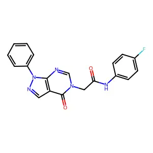 N-(4-fluorophenyl)-2-(4-oxo-1-phenylpyrazolo[3,4-d]pyrimidin-5-yl)acetamide structure