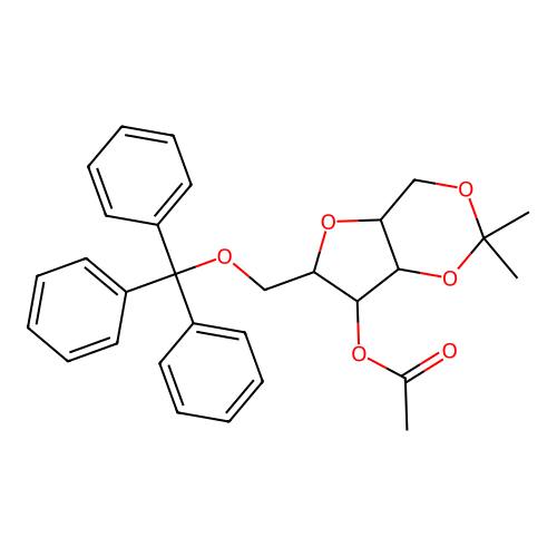 4-O-Acetyl-2,5-anhydro-1,3-O-isopropylidene-6-trityl-D-glucitol structure