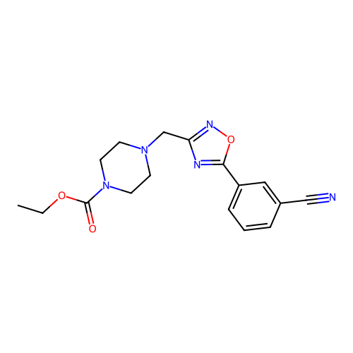 Ethyl 4-((5-(3-cyanophenyl)-1,2,4-oxadiazol-3-yl)methyl)piperazine-1-carboxylate structure