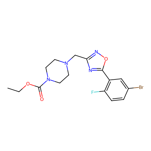 ethyl 4-((5-(5-bromo-2-fluorophenyl)-1,2,4-oxadiazol-3-yl)methyl)piperazine-1-carboxylate structure