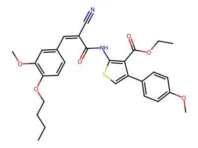 Ethyl 2-{[3-(4-butoxy-3-methoxyphenyl)-2-cyanoacryloyl]amino}-4-(4-methoxyphenyl)thiophene-3-carboxylate structure