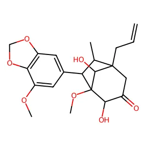 4,8-dihydroxy-5-methoxy-6-(7-methoxy-1,3-benzodioxol-5-yl)-7-methyl-1-prop-2-enylbicyclo[3.2.1]octan-3-one structure