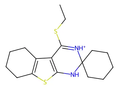 4-(ethylsulfanyl)-5,6,7,8-tetrahydro-1H-spiro[1-benzothieno[2,3-d]pyrimidin-3-ium-2,1'-cyclohexane] structure
