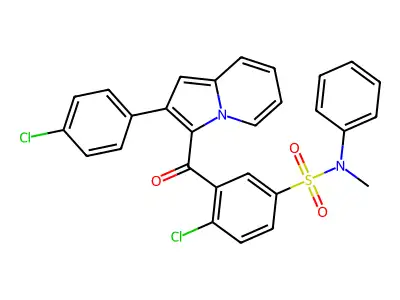 4-Chloro-3-[2-(4-chlorophenyl)indolizine-3-carbonyl]-N-methyl-N-phenylbenzene-1-sulfonamide structure