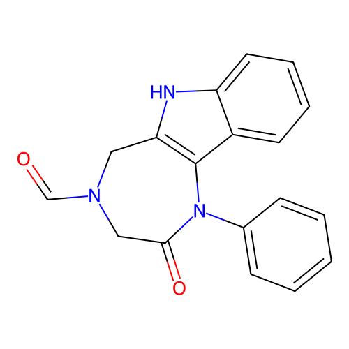 2-oxo-1-phenyl-2,3,5,6-tetrahydro[1,4]diazepino[6,5-b]indole-4(1H)-carbaldehyde structure