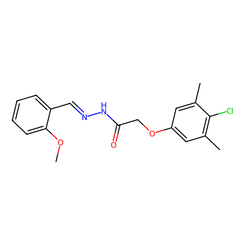 2-(4-chloro-3,5-dimethylphenoxy)-N'-(2-methoxybenzylidene)acetohydrazide structure